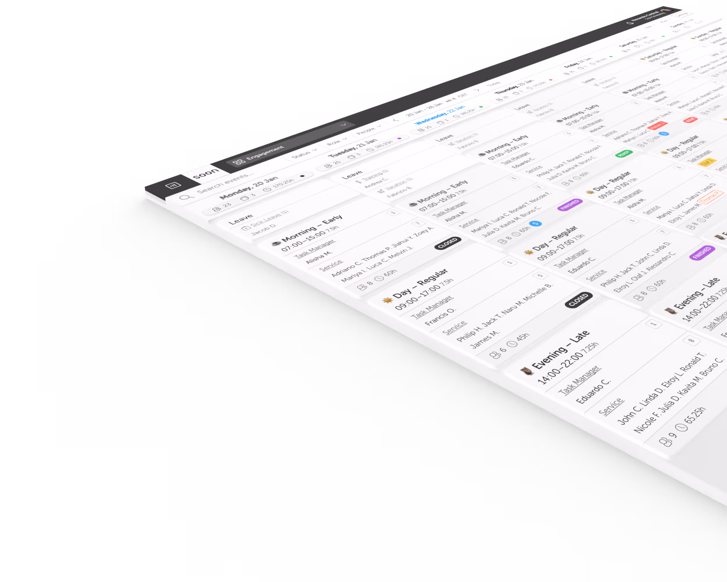 3D perspective view of Soon's scheduling board